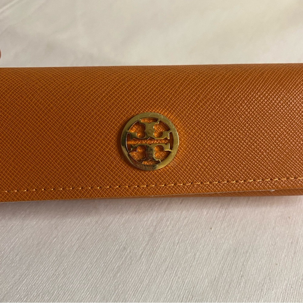 Tory Burch Saffiano Orange Eyeglasses Glasses Case Gold Logo - Reading Glasses